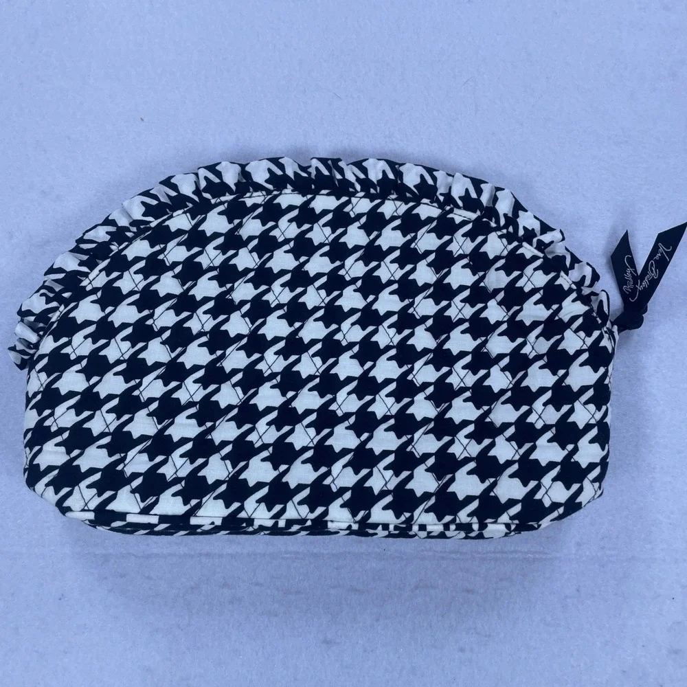 Vera Bradley Houndstooth Quilted Cosmetic Bag Black White Ruffle Travel Pouch